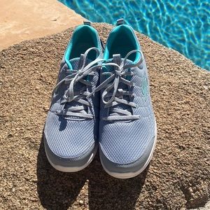 Skechers GOwalk Joy Washable Lace-Up Sneaker - Easy Breeze ~ Grey/Aqua